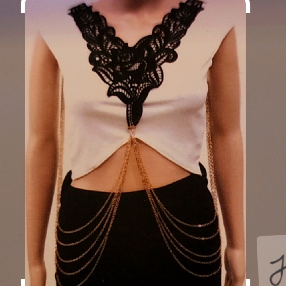 Chic Black and Gold Chain Detail Body Accents